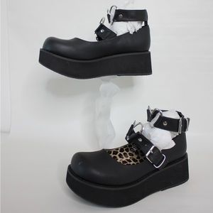 DEMONIA MARYJANE-11 BLACK LEOPARD SIZE10 PLATFORMS